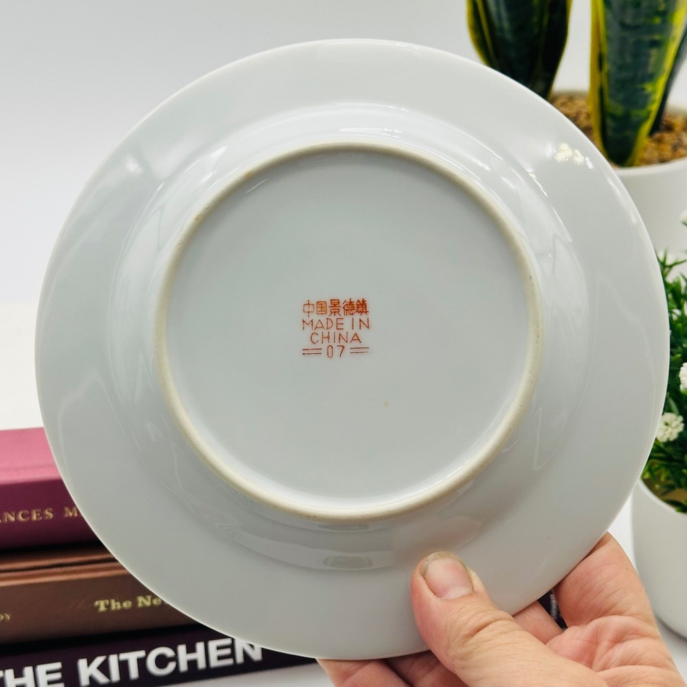 Vintage Chinese Mun Shou Longevity Pink Rose Porcelain Plate 7" Jingdezhen - Picture 5 of 5